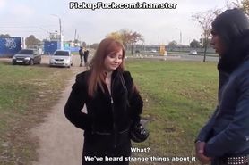 Busty Redhead Blowjob with Fur Coat in a Park