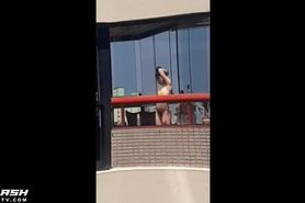 Petite Brazilian Girl Sunbathing On The Balcony
