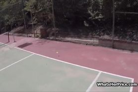 She finishes tennis practice on cock for money