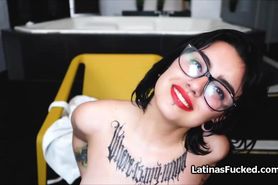 Slutty Latina in glasses wants big dick