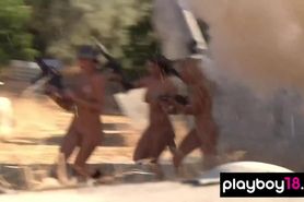 Badass nude latina Daisy Sanchez and GFs training in a military camp