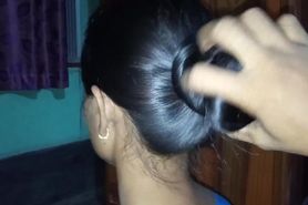 silky long hair bun pulling