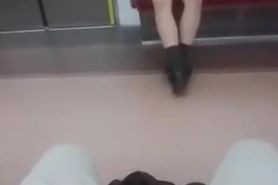 flash sleeping asian in train