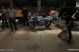 Dirty blond fucked in auto repair shop