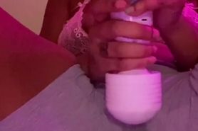 Busty Ebony squirts all over herself OF