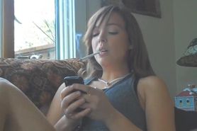 Cute Brunette Smoking VS120s and texting
