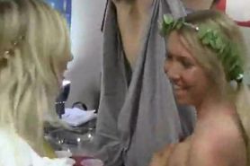 College Coeds Host Large Dorm Room Toga Party