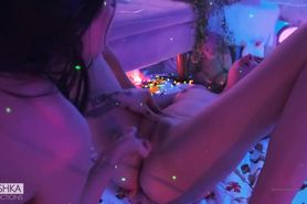 Neon Love in the Land of Unicorns Elena Koshka - lesbian - brunette - scissoring - sex toys - Hitachi
