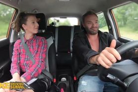 Fake Driving School Learner Buys Instructor Emilia Argan a coffee before outdoor fuck