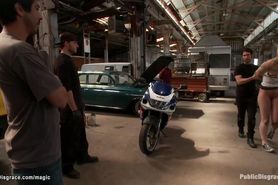 Blonde anal fucked in auto repair shop