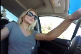 squirting blonde on car