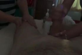 Six Hands massage with a cum shot