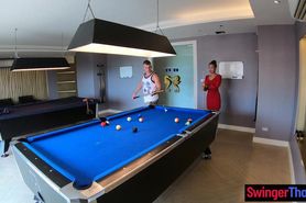 Amateur Asian Euro couple horny homemade sex after a game of pool