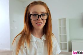 Sesxy stepsis nerd wanted to be a bad girl and she asked stepbro for a cock
