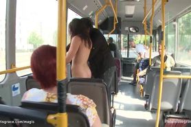 European beauty sucks big cock in bus