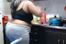 Spying on BBW with big ass in kitchen (no nudity)