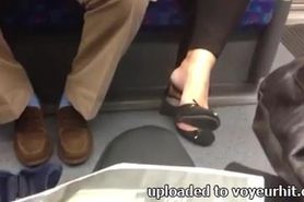 Candid mature Shoeplay Feet Dangling Flats on Train