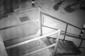 Two drunk girls get caught on security cam pissing really rough