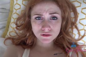 Skinny Amateur redhead with small boobs & braces gets pussy eaten and rides cock (POV) Scarlet Skies