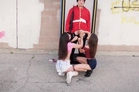 Riley Reid and Gia Paige taunt a royal guard