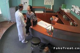 Doctor fucks patient at reception in a fake hospital