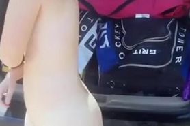 Husband makes Tiny Wife Run around Car Naked