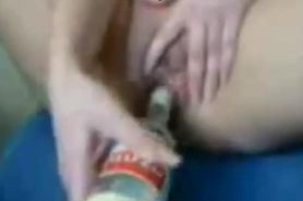 greek teen puts a bottle in pussy