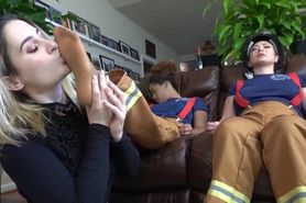 Two firefighters hypnotized to be lesbian