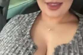 Showing boobs in car