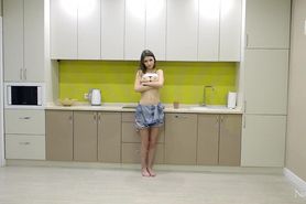 Naked girl kitchen time