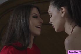 Lesbian brunette lick the ass and wet pussy of hot stepsister