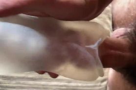Amateur masterbation with see through flesh light- cums in toy