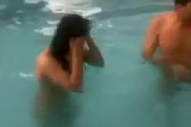 Petite Dipping Girl And Her Man In The Pool