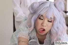 Petite asian teen Kimmy Kim sucks bigcock and gets fucked