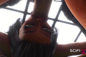 SCIFI-X - Super sci-fi sex machine and a sexy young ebony in restraints