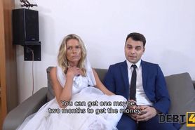 DEBT4k&period; Blond bride dragged into sex with loan shark near her groom