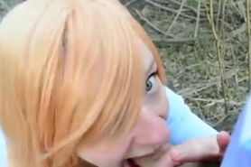 Redhead Blowjob and facial in woods