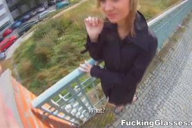 Fucking Glasses - Blonde cutie tricked into outdoor sex