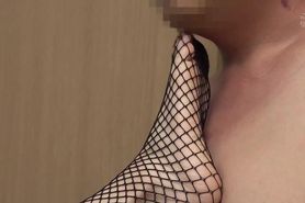 Japanese little devil makes her slave extremely rough with her feet in fishnets