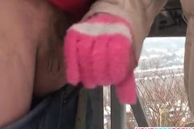 Blonde wife warms stranger's dick in the snow