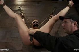 Taped eyes and mouth blonde gets bound