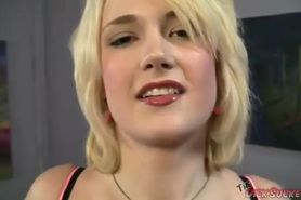 Siri - busty amateur blonde girl sucks a cock