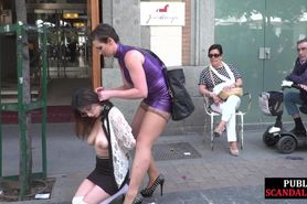 PUBLIC DISGRACE - Useless babe humiliated in public by her lezdom lady