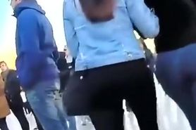 Hot sexy ass chick in tight blue jeans pants