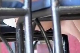 sitting upskirt in cafe
