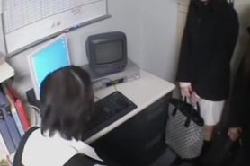 Two hot japs stripped in voyeur sex video in the office