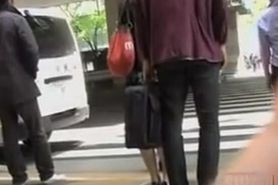 Long-legged tempting Japanese hoe getting pulled into wicked sharking action
