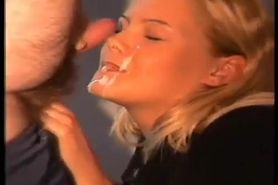 A blond loses a bet and gives a fellatio to a big stranger