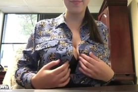 MILF with huge titties flashes at work