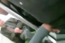 Busty girl touches her friend's tool in the bus